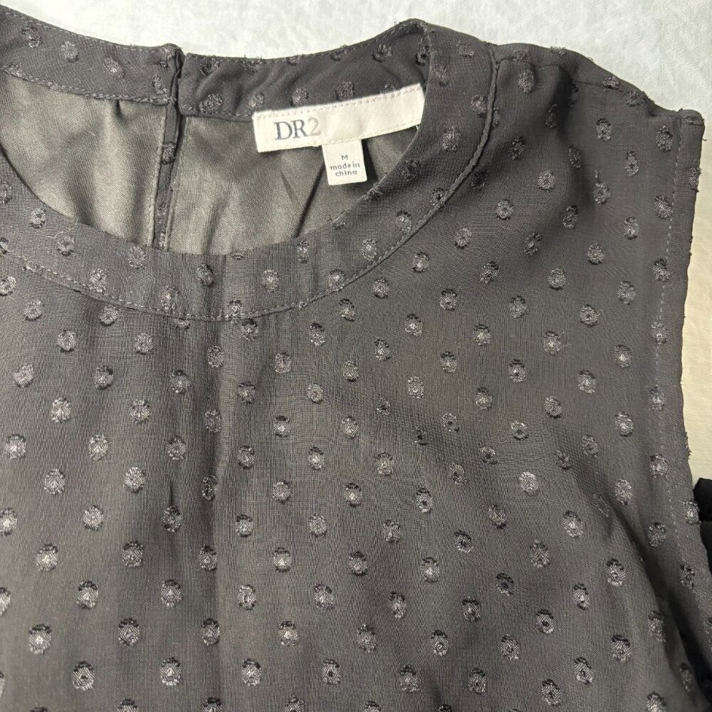 DR2 Dress Women's Medium Black Pleats Flowy Sleeveless Lined V-Neck Polka Dot